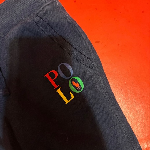 Polo Ralph Lauren Kids Pants 2T Blue‎ Multicolor Logo Sweatpants - Picture 2 of 5